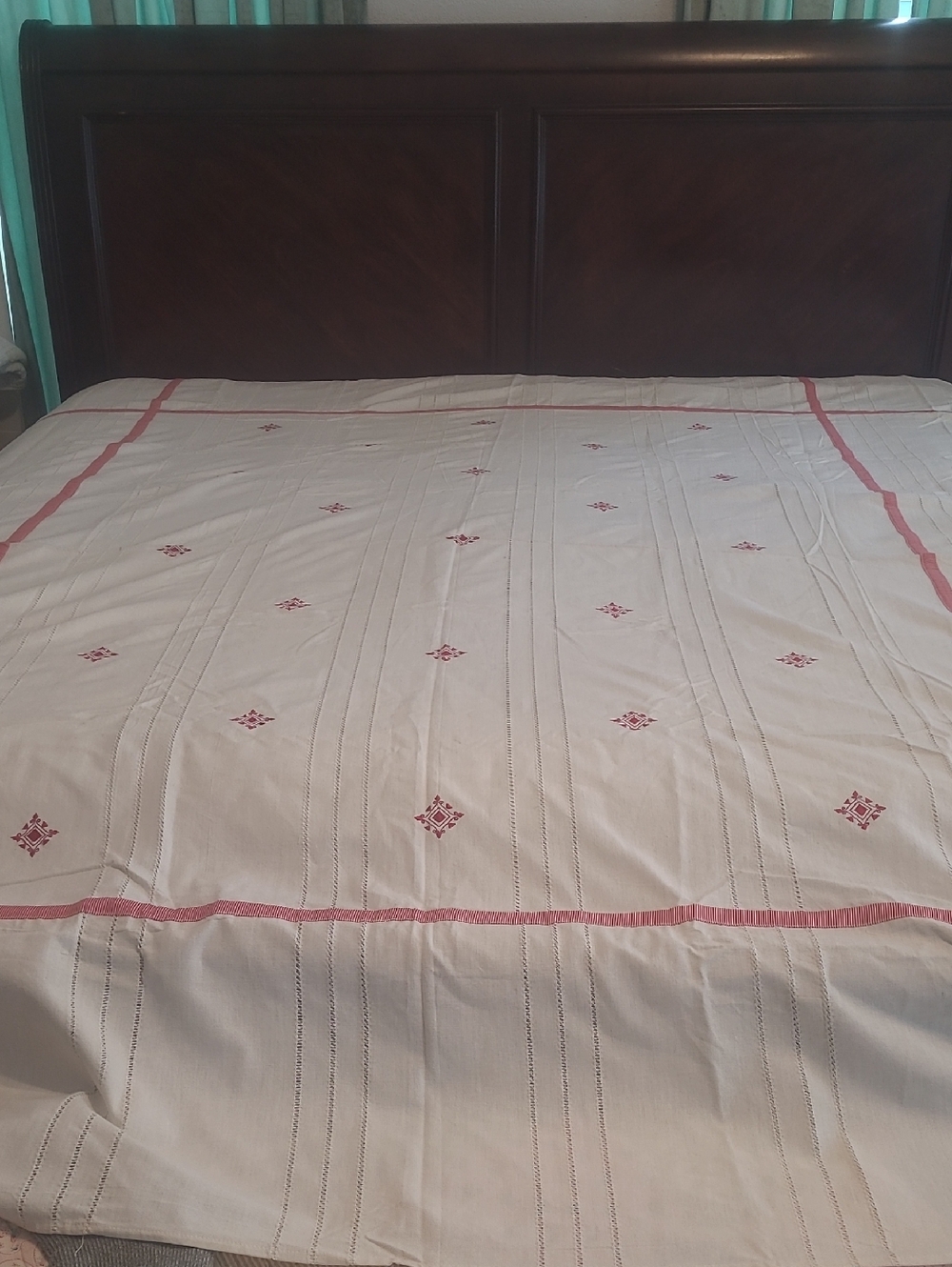 Embroidered White Bedspread with Pink Accents